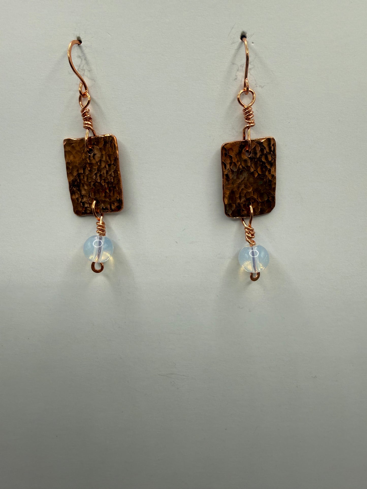 Hammered copper and opal earrings