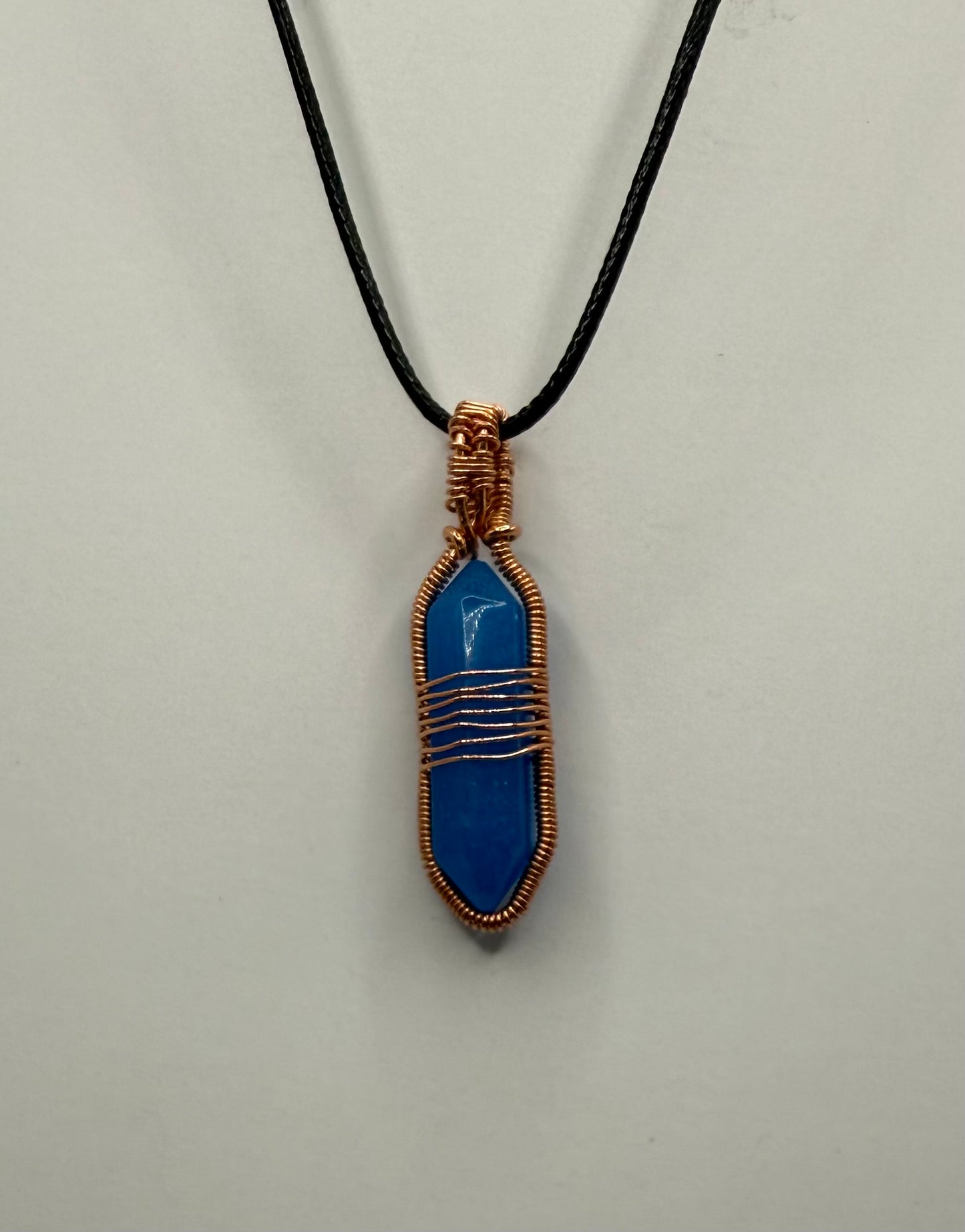 Copper wire wrapped aquamarine stone pendant