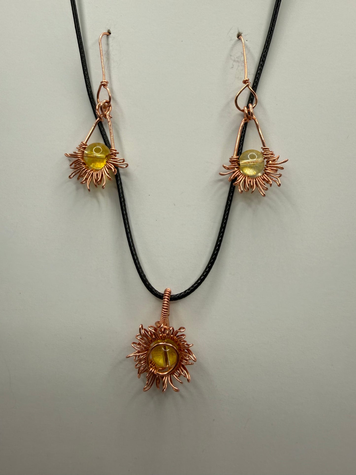 Sunshine copper earrings and pendant set