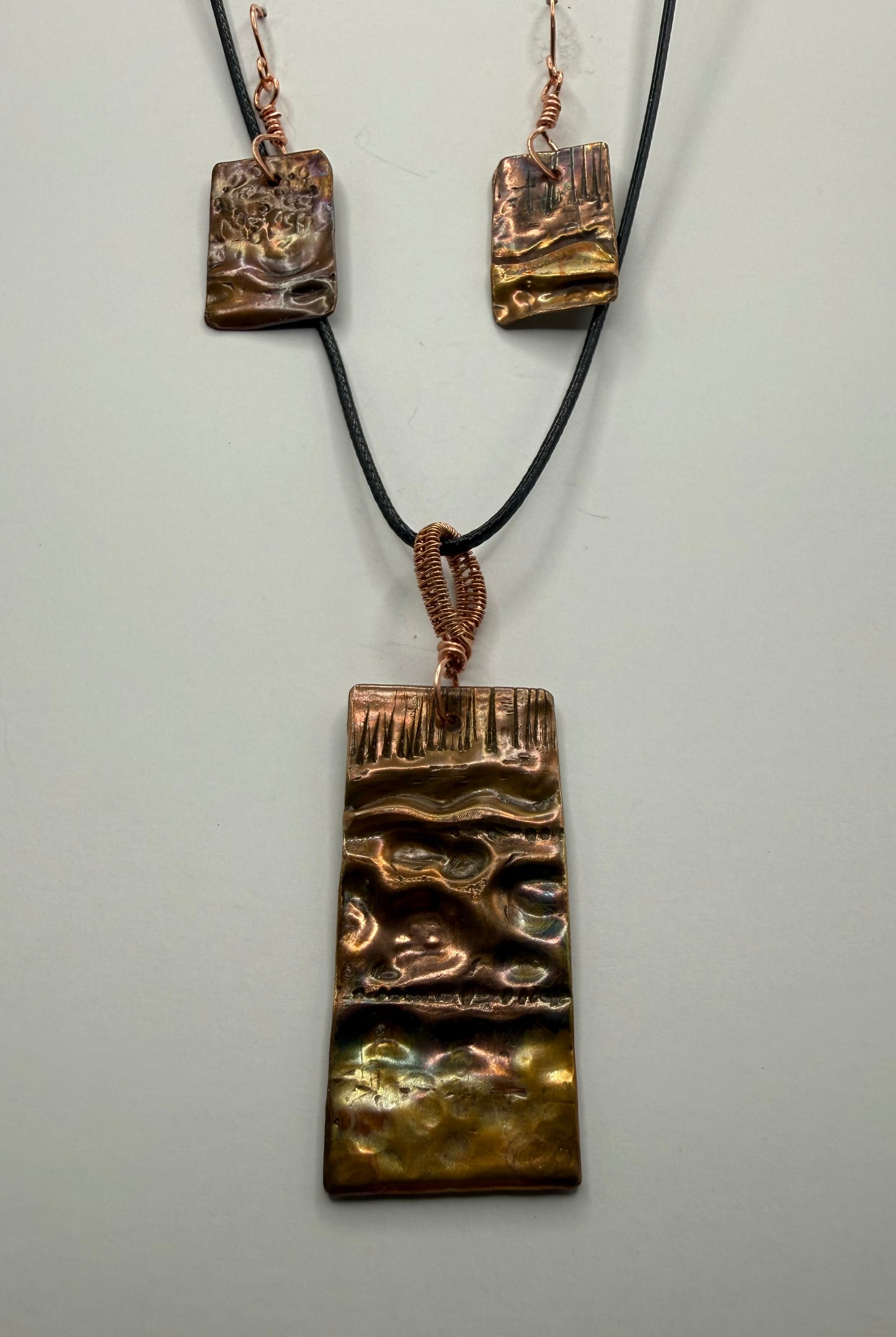 Copper pendant and earrings set