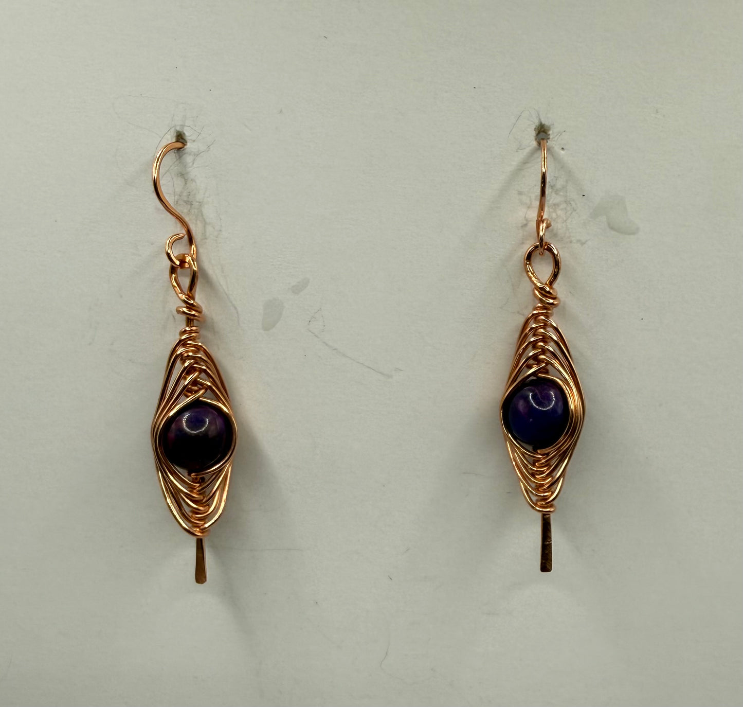 Herringbone pattern, copper wire wrap earrings.