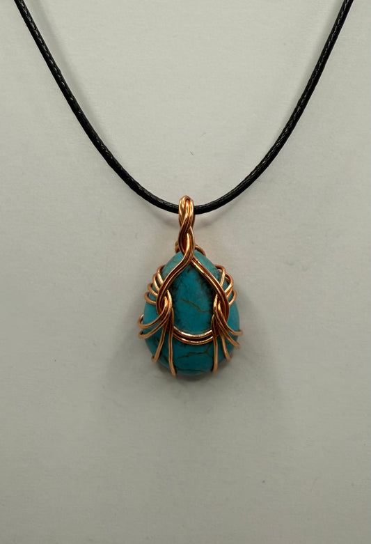 Copper wire wrap turquoise pendant