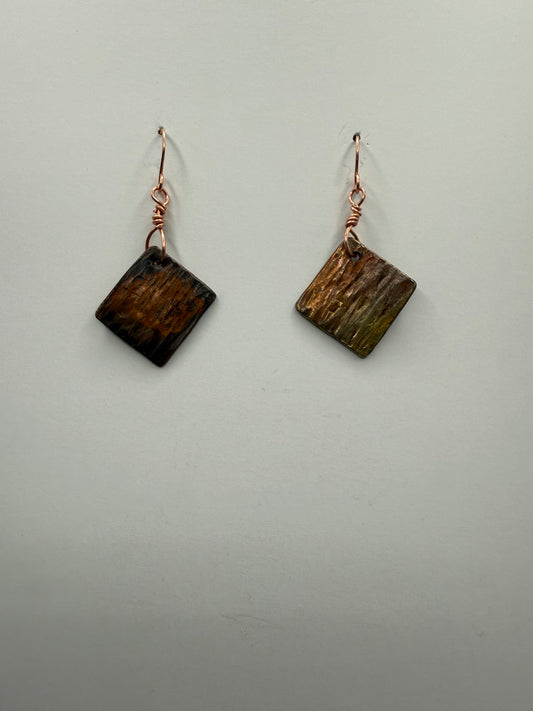Textured copper square earrings
