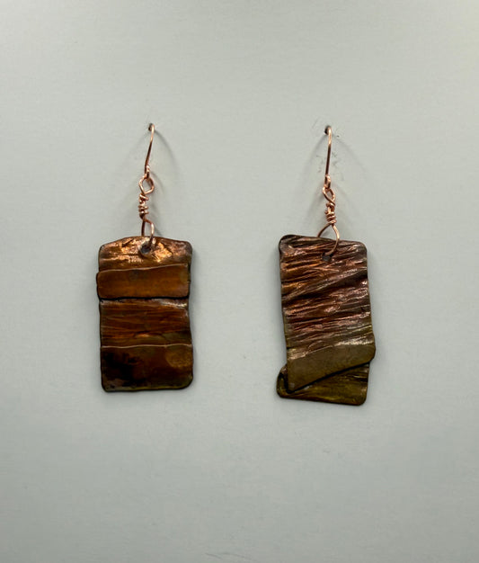 Fold formed copper earrings