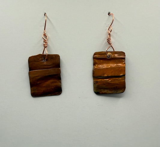 Fold formed and textured copper earrings