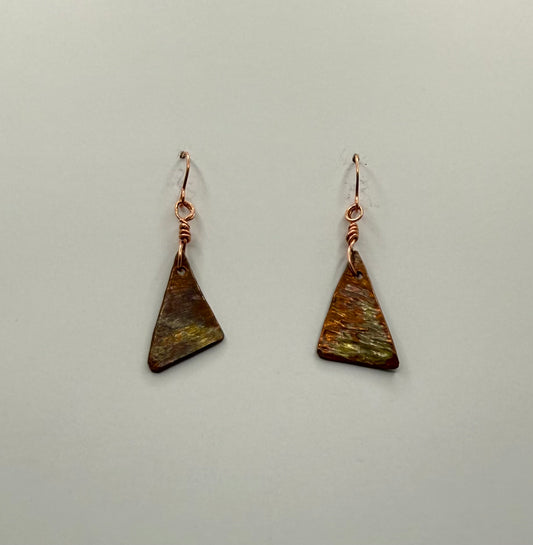 Textured copper triangle earrings