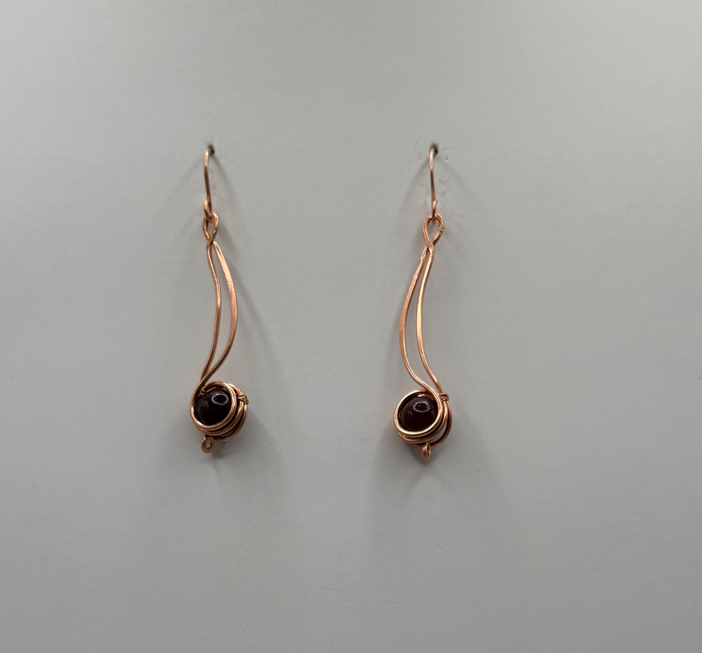Copper wire wrapped garnet earrings