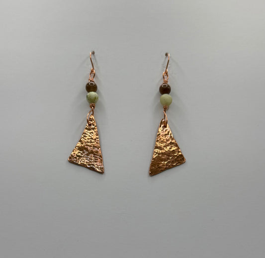 Hammered copper and crystal earrings