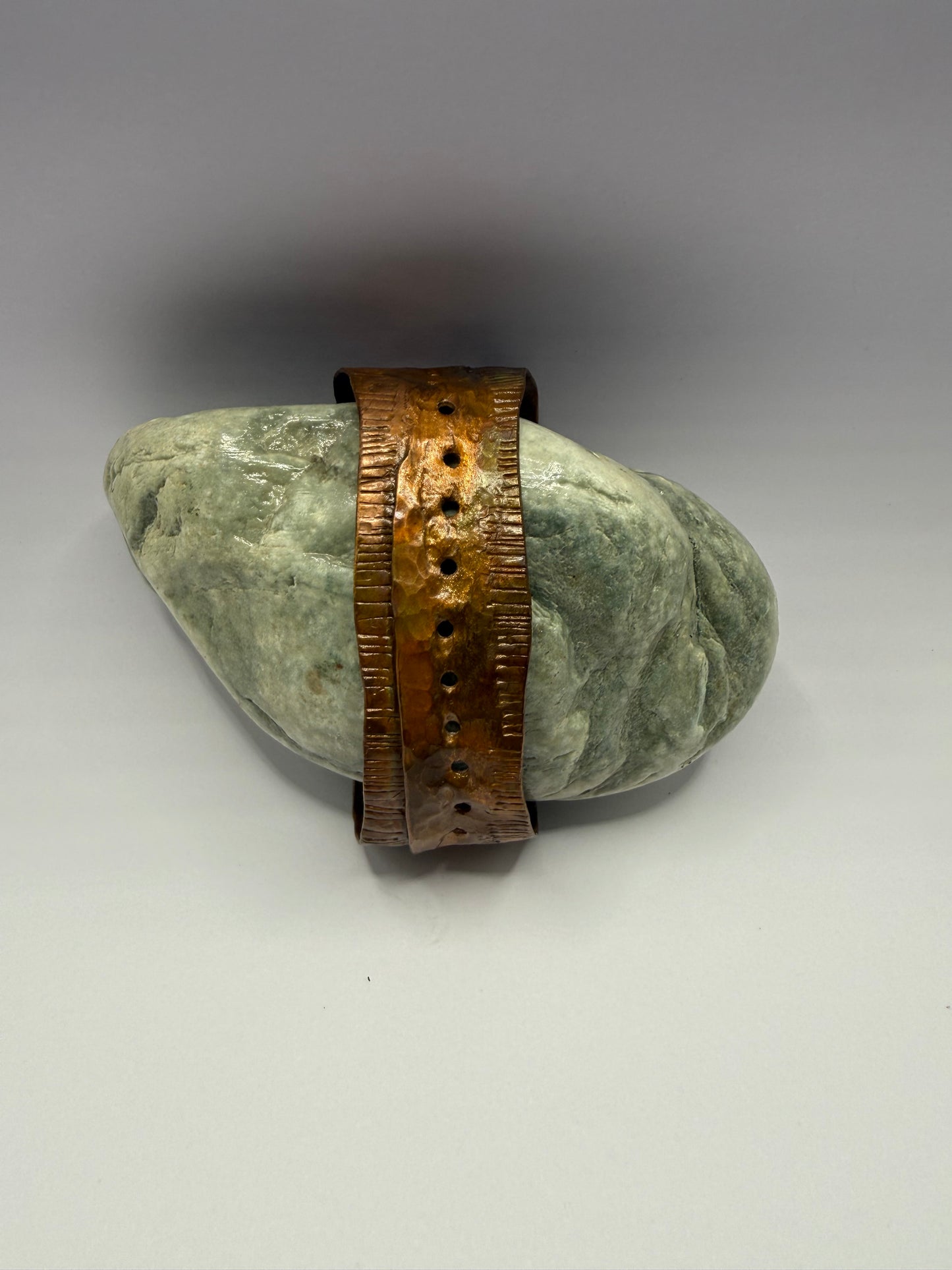 Copper cuff bracelet - hammered, fold formed, textured, heat coloured