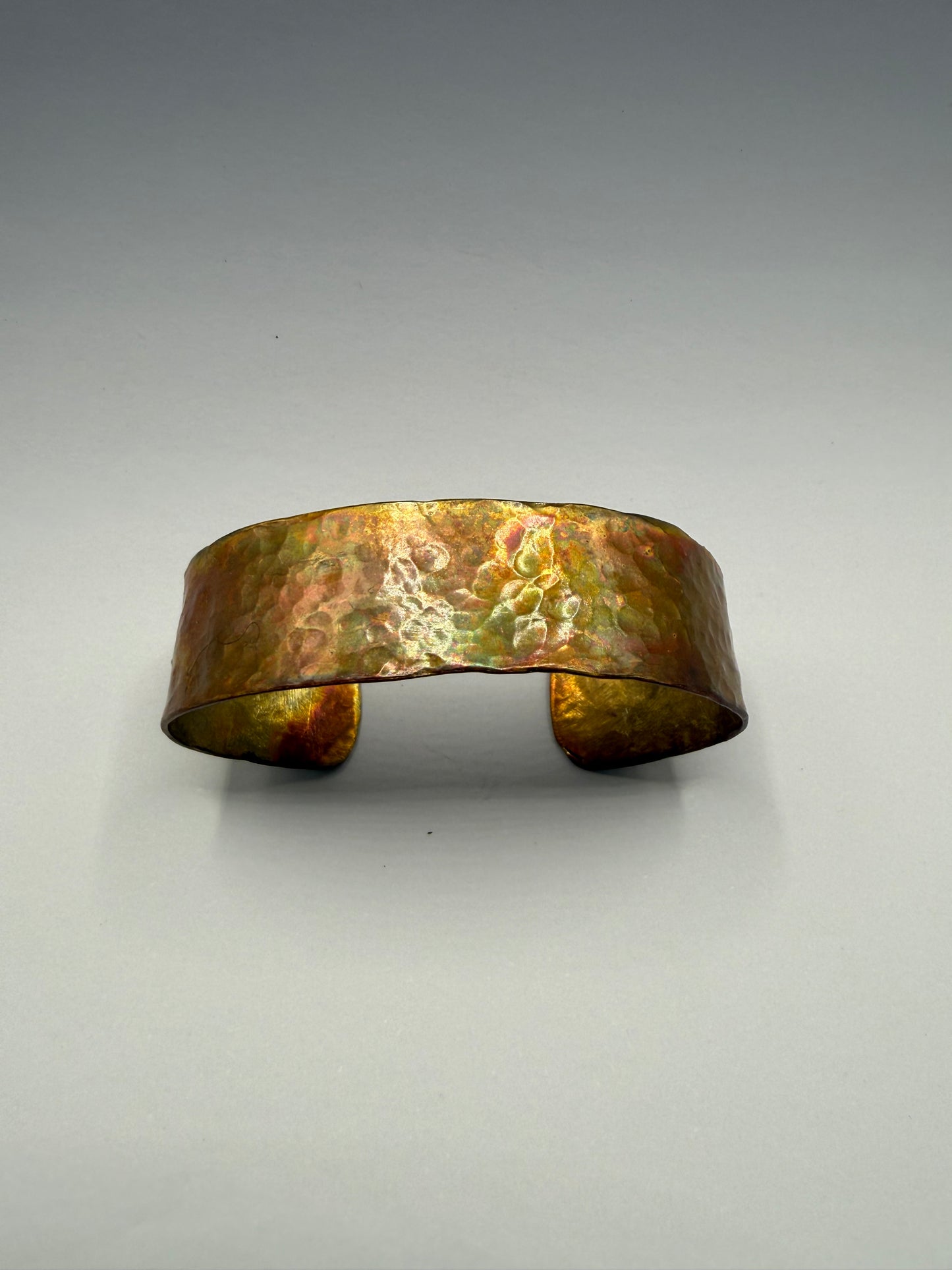 Copper cuff bracelet - hammered, textured, heat coloured (Copy)