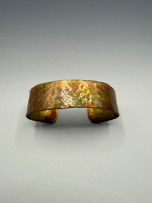 Copper cuff bracelet - hammered, textured, heat coloured (Copy)