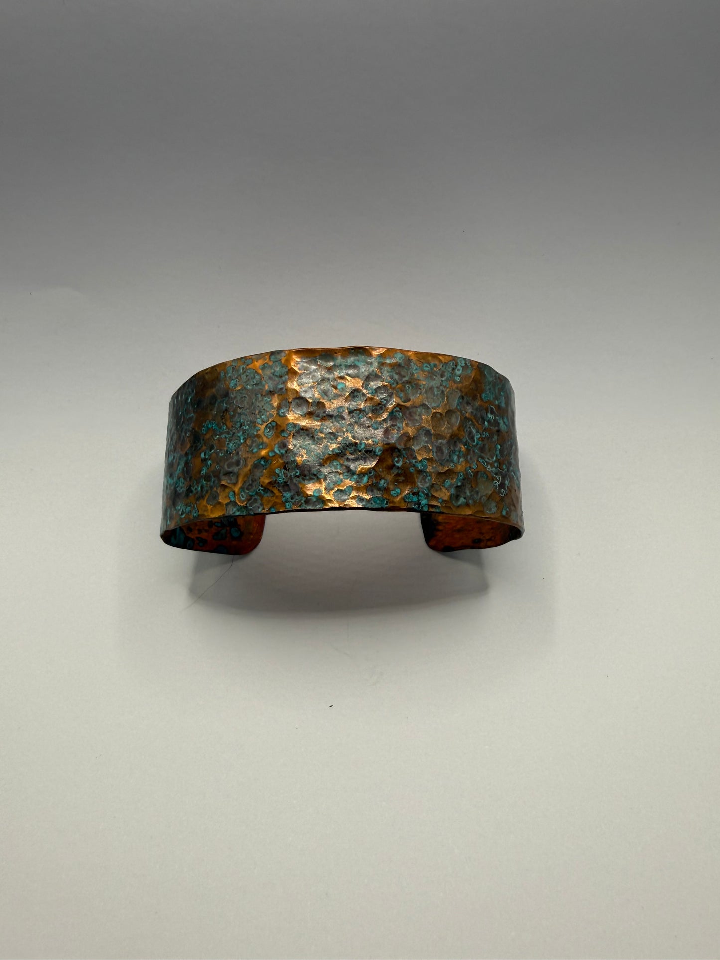 Copper cuff bracelet - hammered, textured and patina coloured