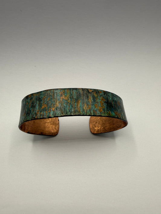 Copper cuff bracelet - hammered, textured and patina coloured