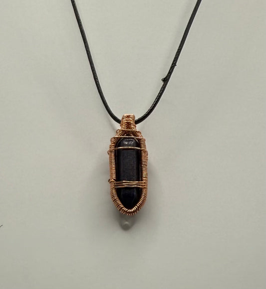 Copper wrapped Lapis lazuli stone pendant