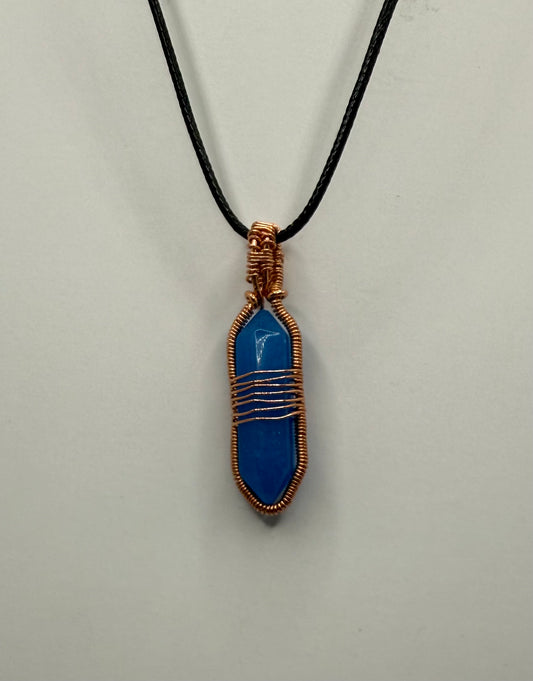 Copper wire wrapped aquamarine stone pendant