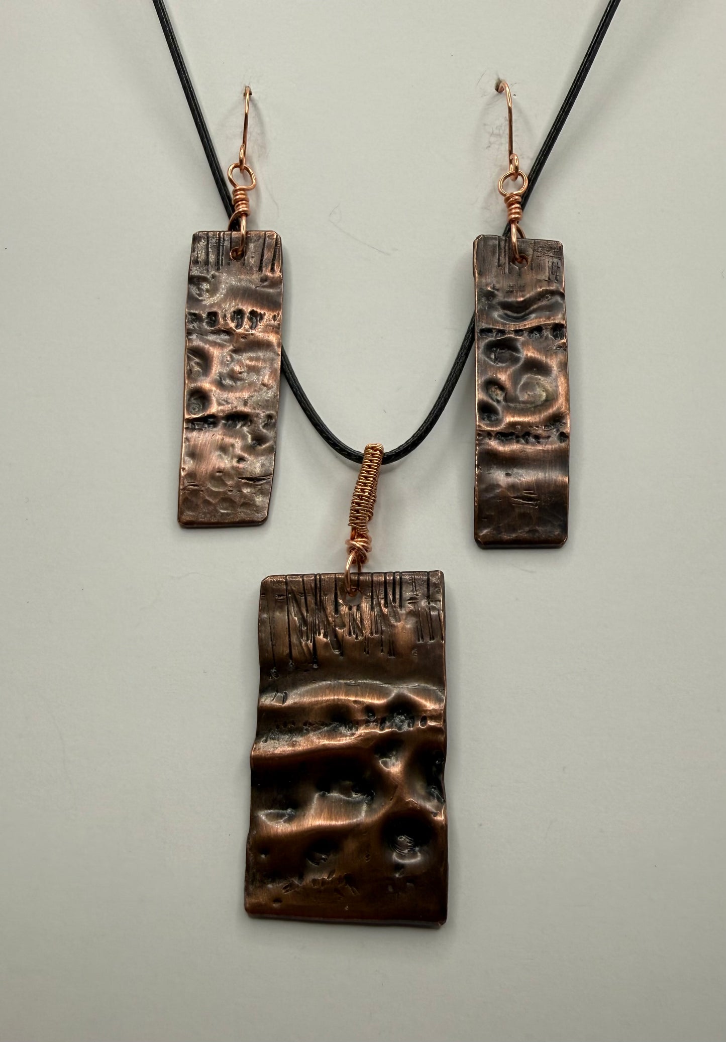 Copper pendant an earrings set
