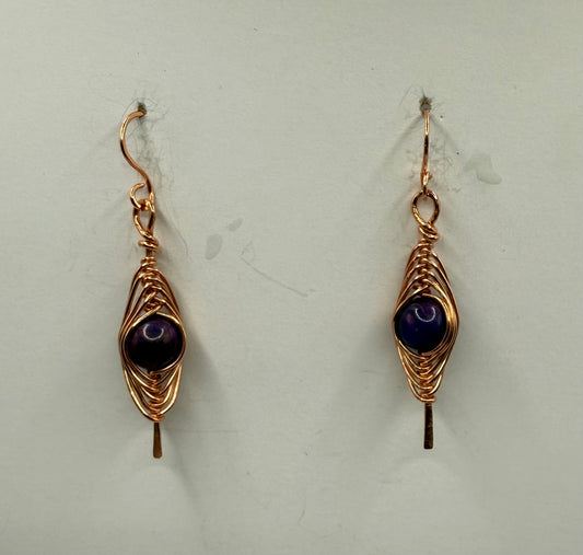 Herringbone pattern, copper wire wrap earrings.