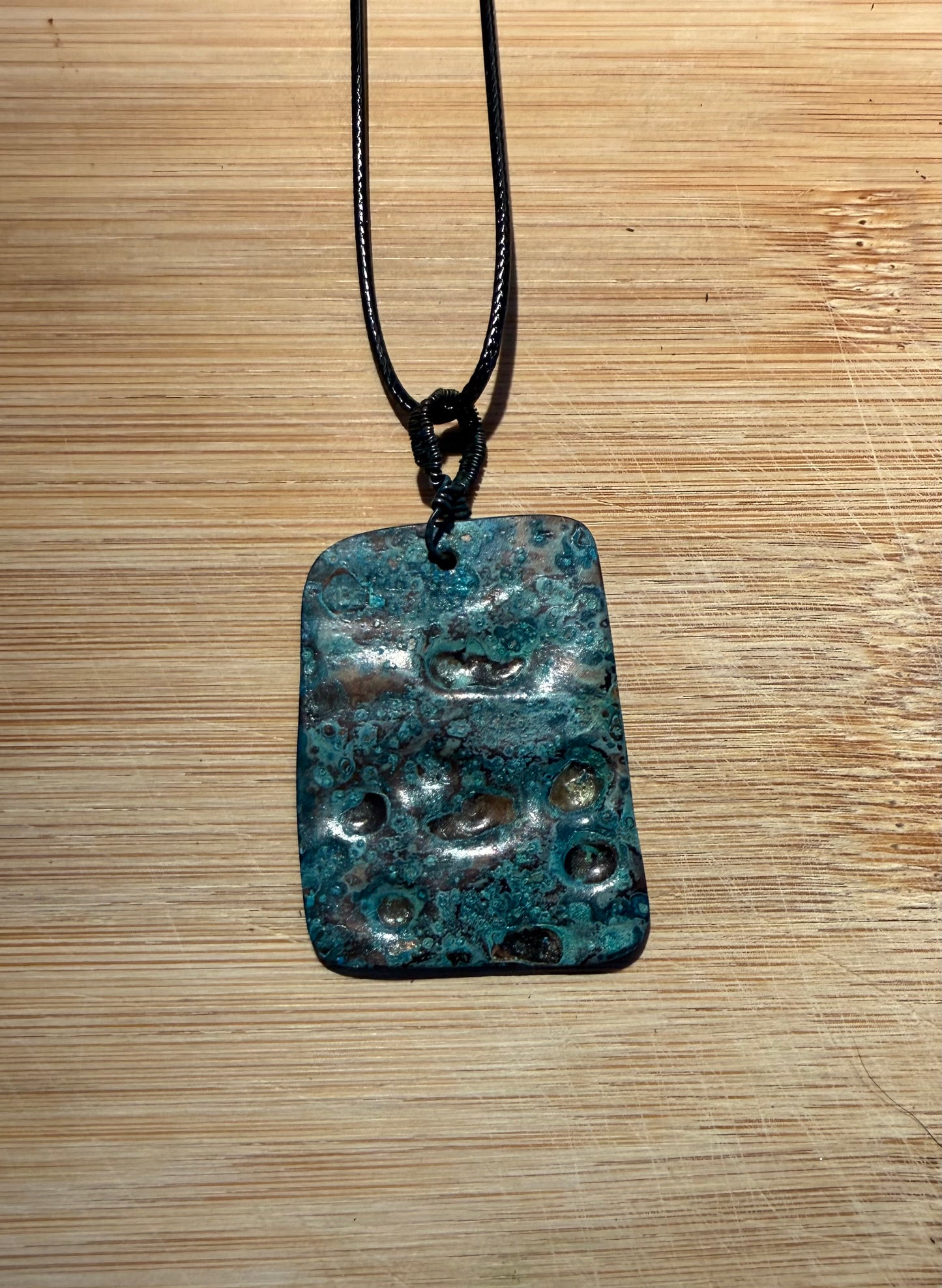 Hammered Copper Pendant - Blue Patina