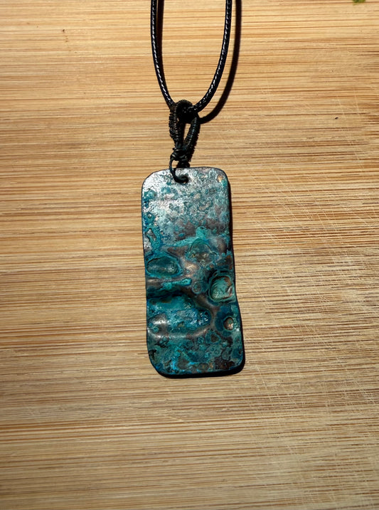 Hammered Copper Pendant - Blue Patina