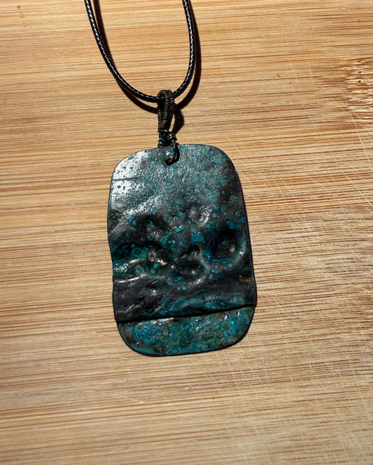 Hammered Copper Pendant - Blue Patina
