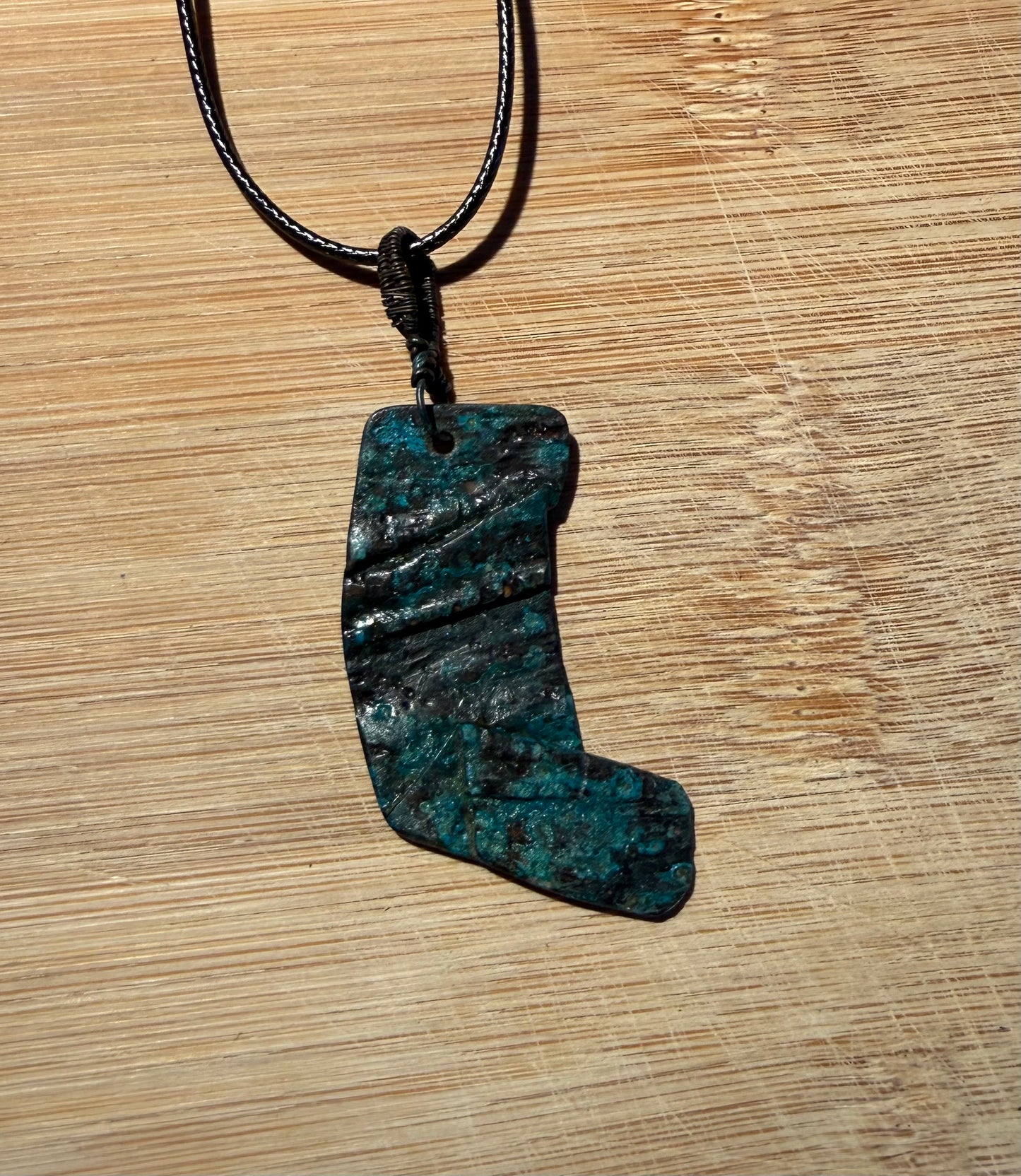 Fold Formed & Hammered Blue Patina Copper pendant