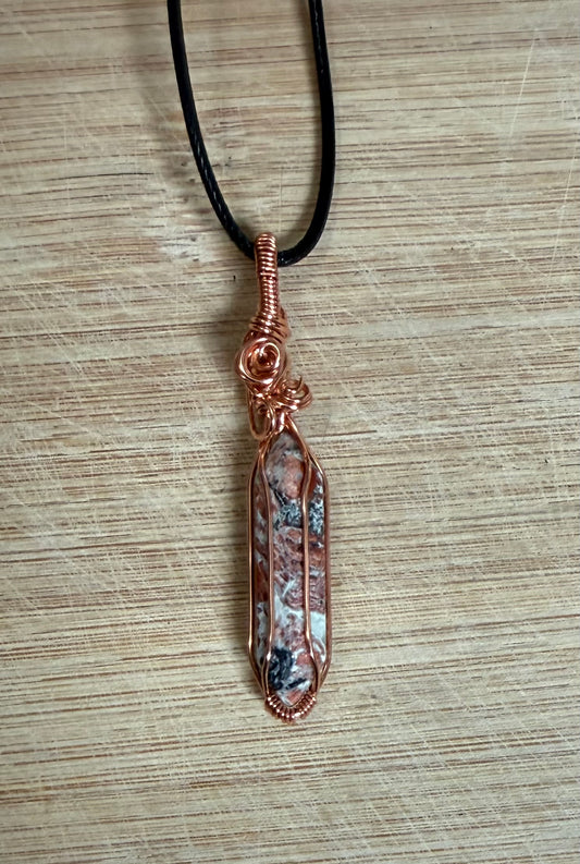Copper wrapped jasper stone pendant
