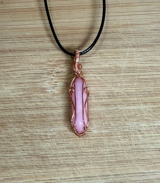 Copper wrapped Pink Quartz stone pendant